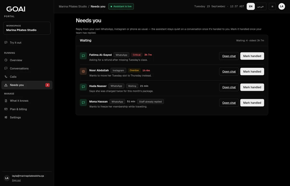 GoAI client portal showing who is waiting